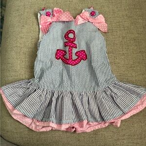 LIL CACTUS Anchor Seersucker Bow Dress Size 6-12 months‎